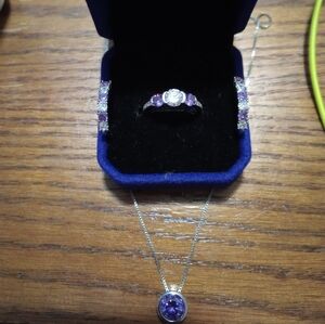 New .925 sterling silver amethyst ring size 7 earrings and necklace